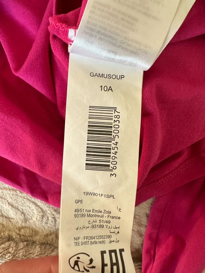 T-shirt rose col roulé en coton manches longues imprimée fille 10 ans comme neuf - photo numéro 12