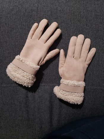 Gants hiver femme fourrés beige