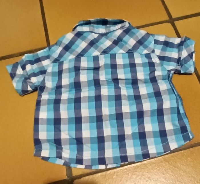 Chemise bleu turquoise à carreaux 6 mois neuve - photo numéro 3