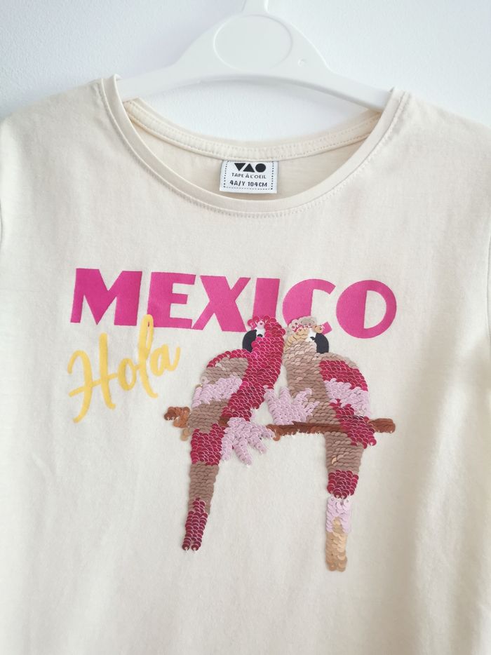 Tee-shirt jaune pâle perroquet à sequins magiques Tape à l'œil 4 Ans - photo numéro 3