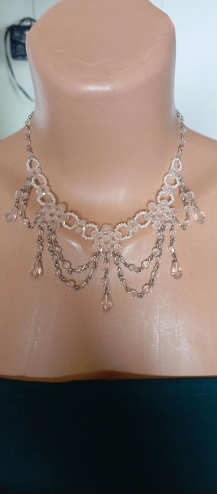 Collier perles rocailles transparentes vintage - photo numéro 1