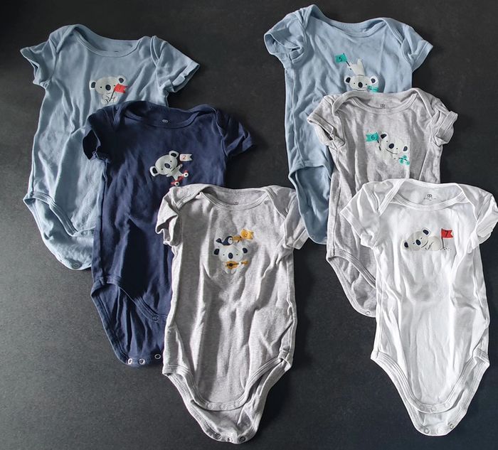Lot de 6 bodies manches courtes 12 mois