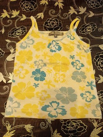 Débardeur fille blanc imprimé fleurs jaunes et bleues