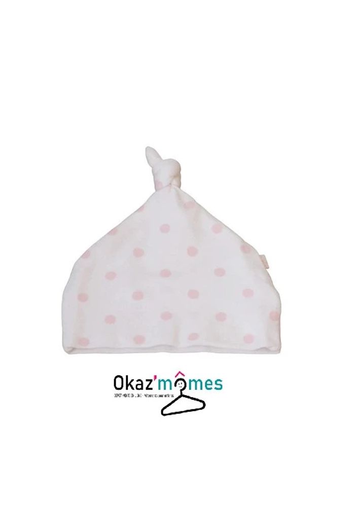 Bonnet bébé en coton blanc à pois roses - Obaïbi naissance 0 mois (45-50cm)