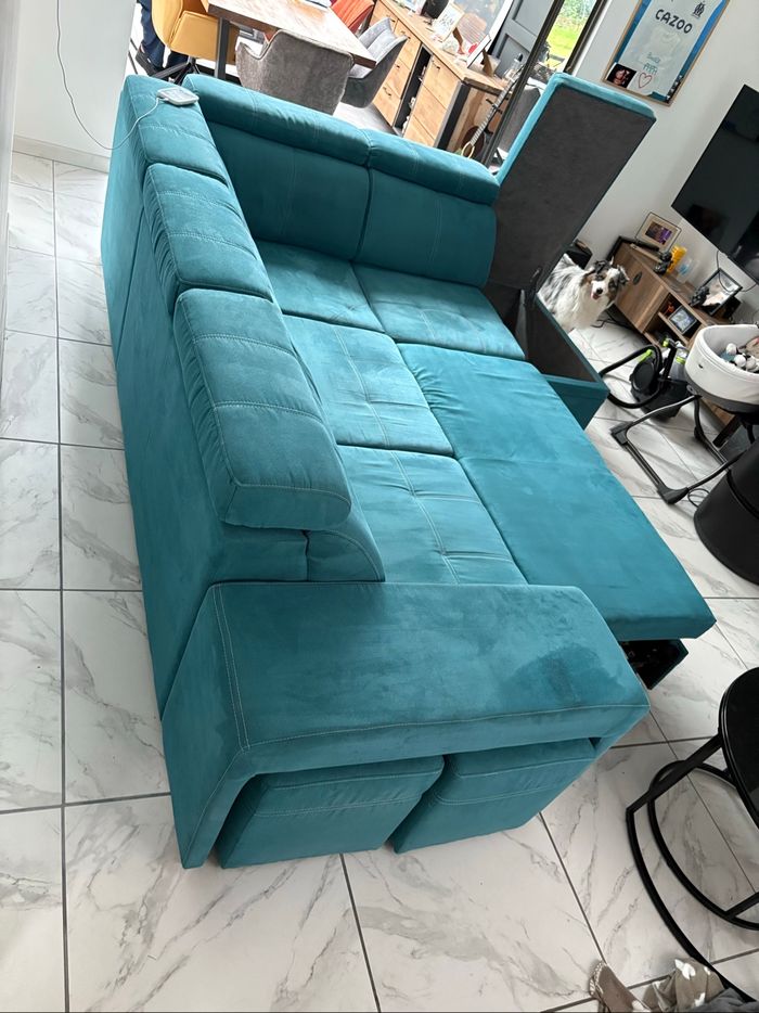 Canapé d’angle bleu convertible - photo numéro 3