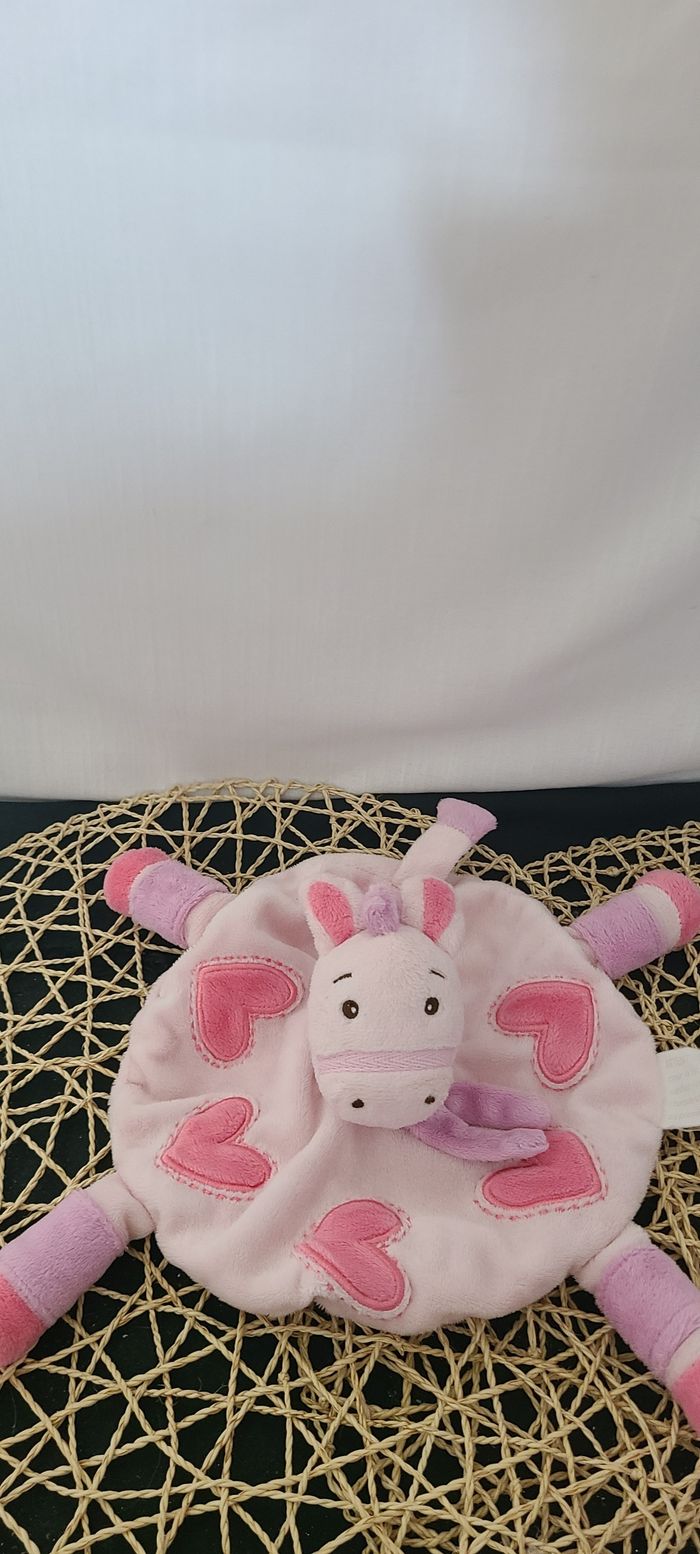 Cheval KIMBALOO doudou rond plat rose coeurs