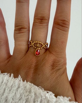 Bague acier inoxydable goutte rouge