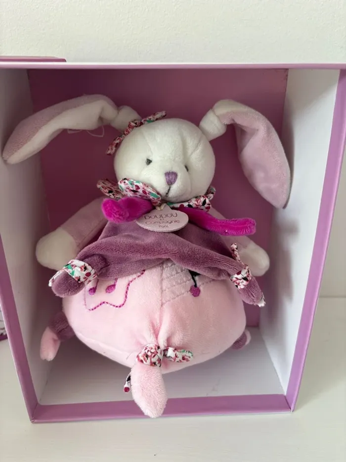 Doudou boîte à Musique Lapin 17 cm Collection Lapin Cerise Rose - photo numéro 2
