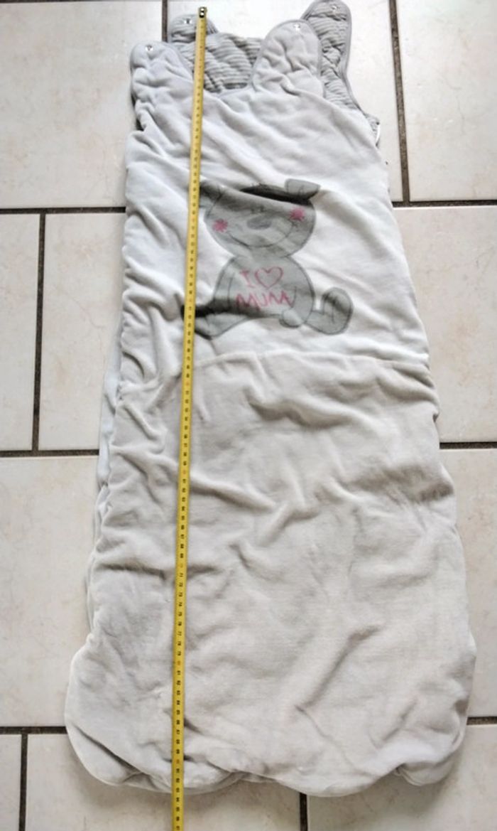 Gigoteuse turbulette, beige et grise, un motif d ours, 80 cm à 105 cm - photo numéro 3