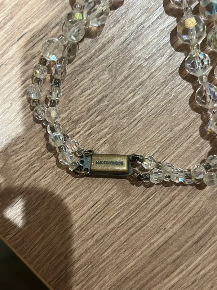 Beau collier double rang 1950 perles en verre irisées - photo numéro 3
