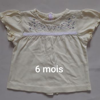 tee-shirt manches courtes jaune fille - fleurs, papillons - Gémo - 6 mois