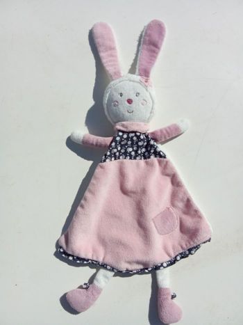 Doudou fille lapin sauthon baby deco rose, blanc motif, marine