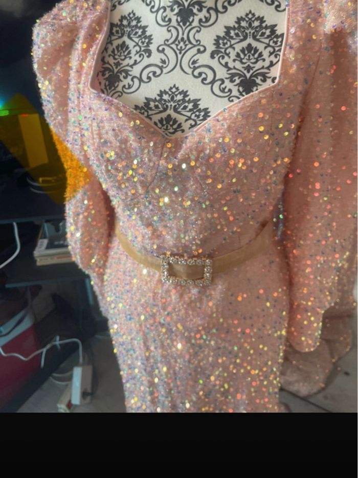 robe avec traîne 42 sequin abricot cein strass - photo numéro 8