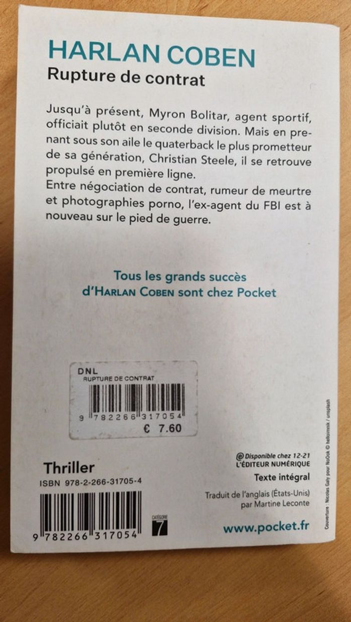 Livre  Rupture de contrat d harlan coben - photo numéro 2