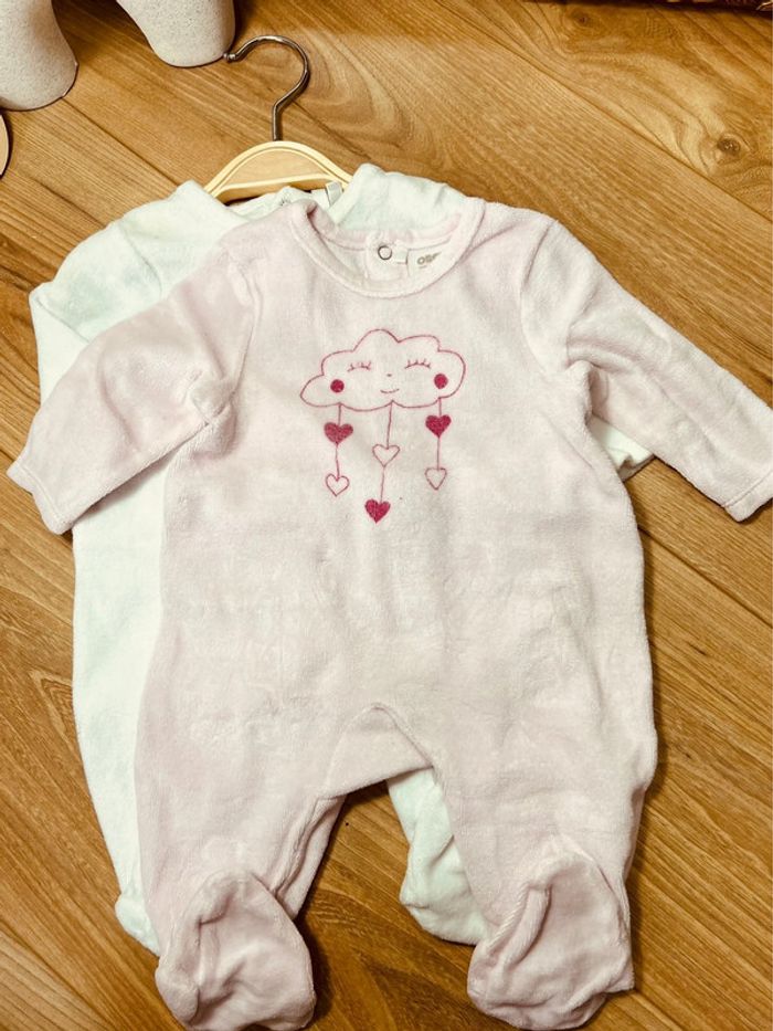 Taille 3 mois lot de 2 pyjamas velours fille orchestra blanc rose pale * lapin nuage * 🎀 - photo numéro 3