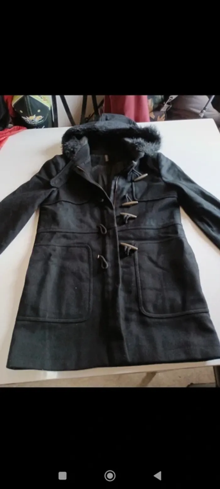 Blouson manteau duffle-coat femme Naf Naf taille 34 à capuche 80%de laine