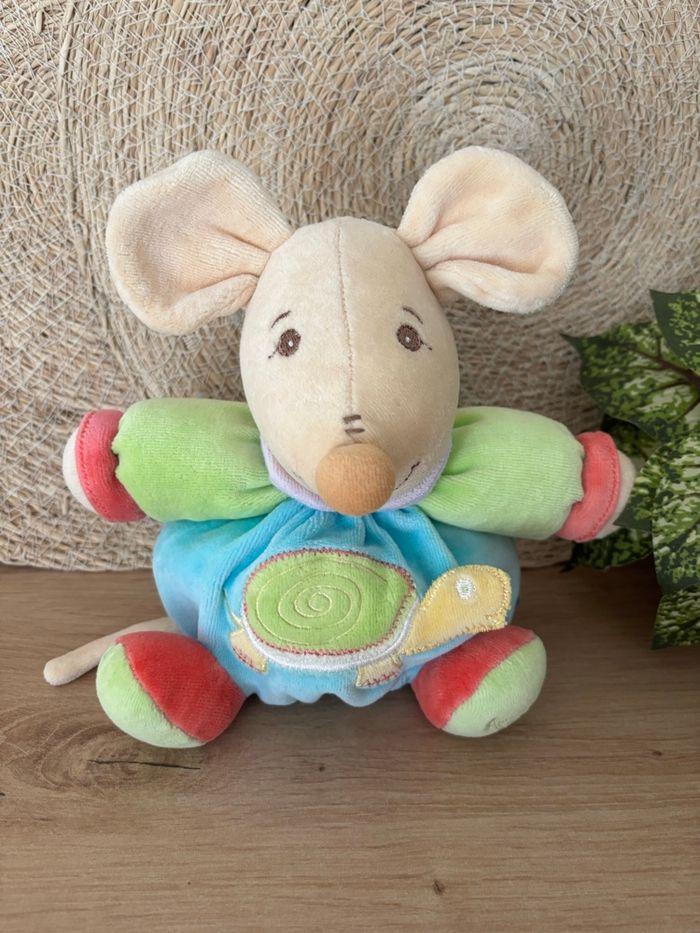 Doudou souris bleu vert rose tortue kaloo - photo numéro 1