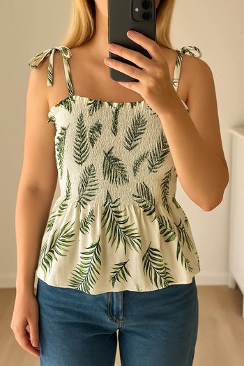 Top blanc à bretelles ajustables motif palmier taille XL H&M