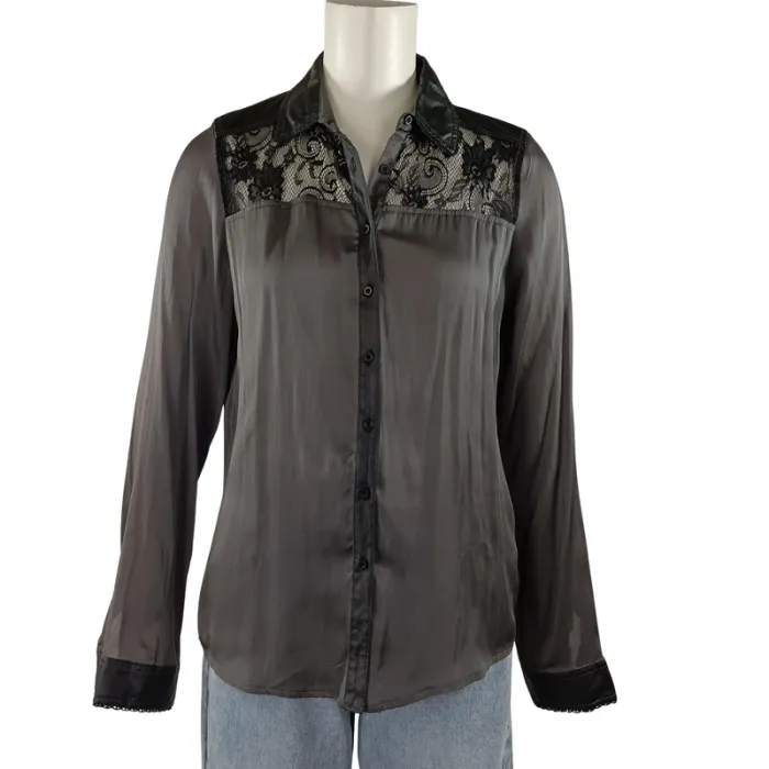 Chemise fluide noire transparente détail dentelle sur épaules – T.38 A1158 - photo numéro 2