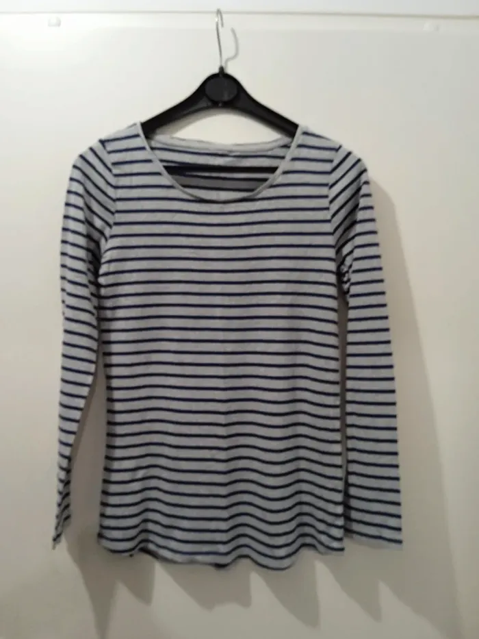 Haut femme Marinière manches longues gris bleu marine taille s