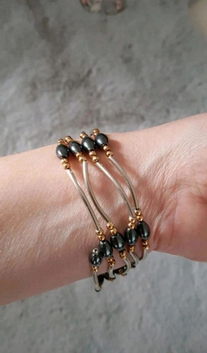 Collier ou bracelet aimanté marron noir et argenté - photo numéro 7