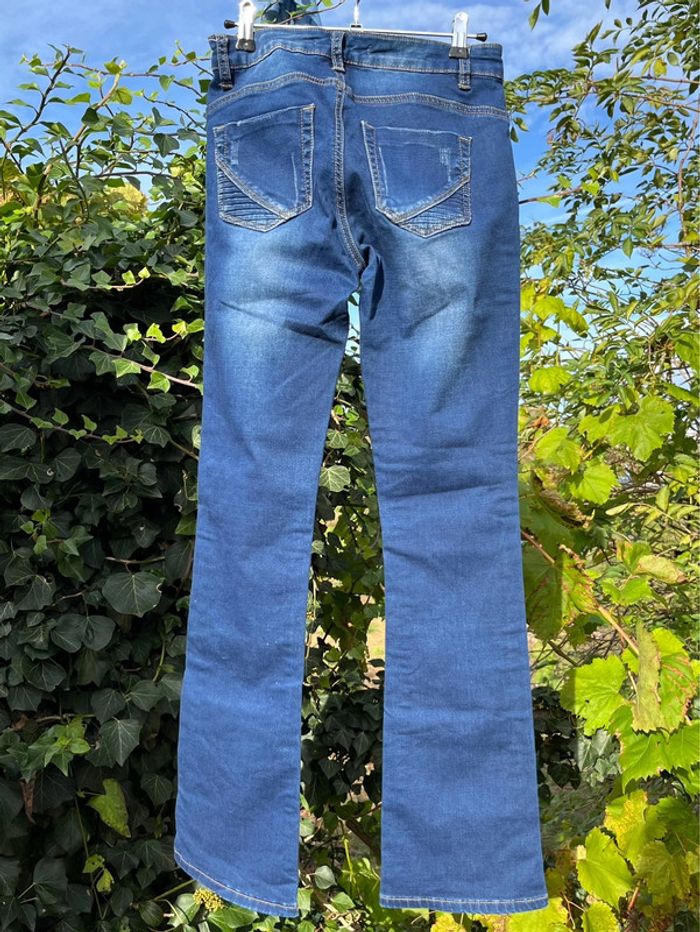 Jean taille basse pattes d’eph bleu nuancé - zips décoratifs - photo numéro 6