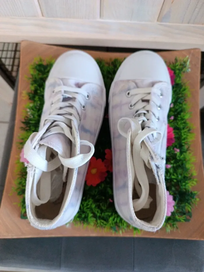 Baskets sneakers hautes en toile aux couleurs pastel - photo numéro 6