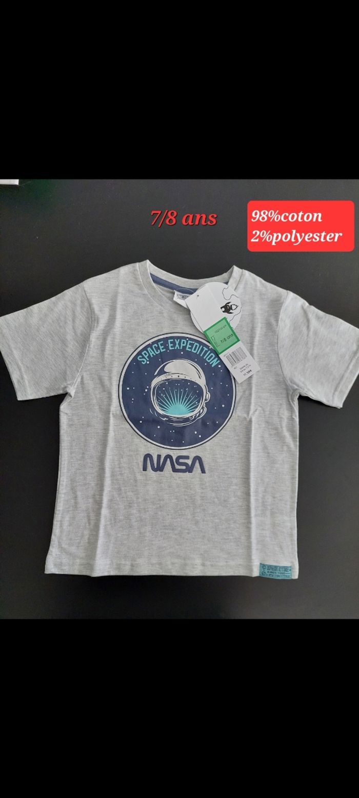 T-shirt blanc et bleu garçon 8ans