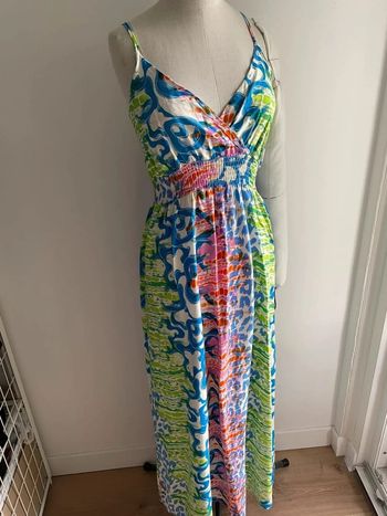 Robe longue fluide à motifs bleu vert rose – taille S/M