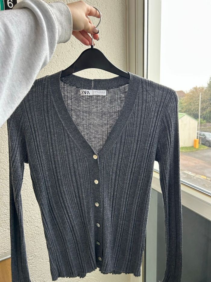 Petit pull gilet gris Zara - photo numéro 1