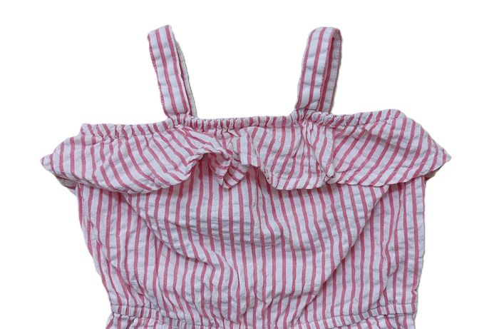 Combishort à rayures rose et blanc. C&A. Coton. Taille 12 mois. 80 cm. - photo numéro 2