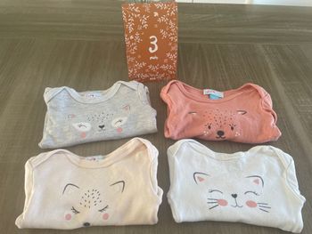 Lot de 4 bodies Manon et Valentin taille 3 mois