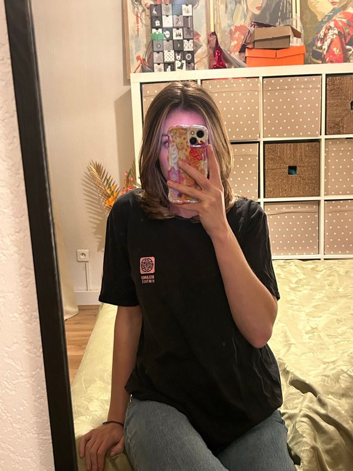 T-shirt noir reclaimed vintage à motif derrière