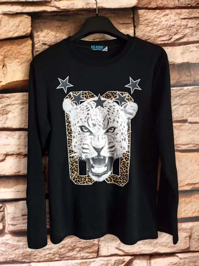 🌸Sweat noir Motif Tigre Ox-king Taille 14ans🌸