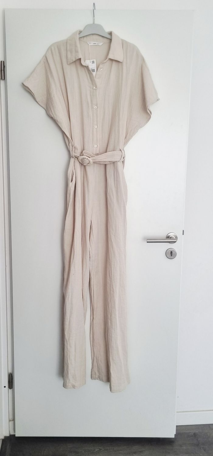 Combinaison pantalon beige gaze de coton mango L neuf avec étiquette - photo numéro 8