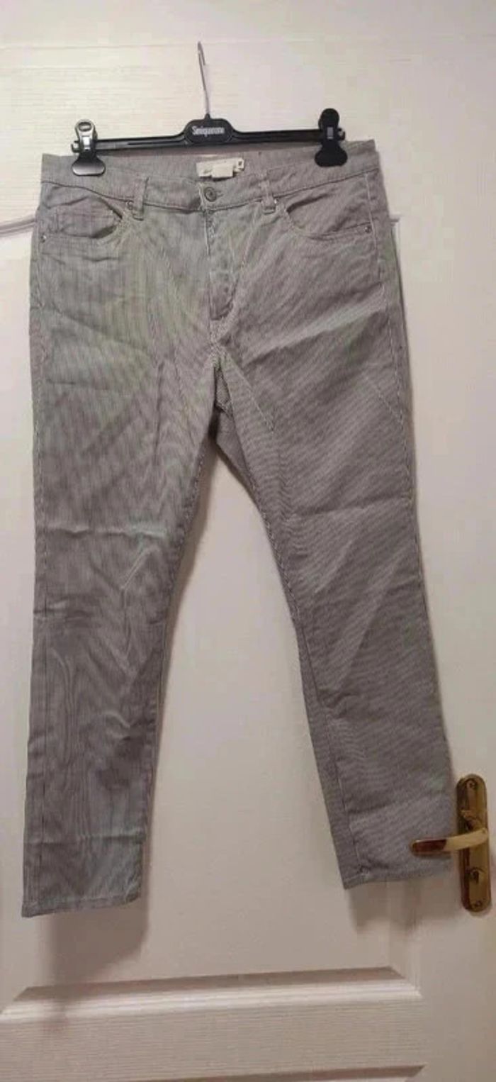 Jean 7/8ème rayé marine et blanc H&M 40 - photo numéro 3