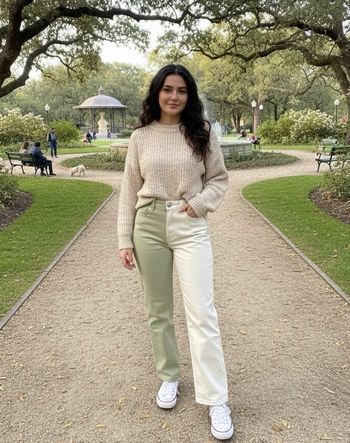 Jean de coupe droite coton bi-coloré vert/crème 38 jeune femme bershka état neuf y