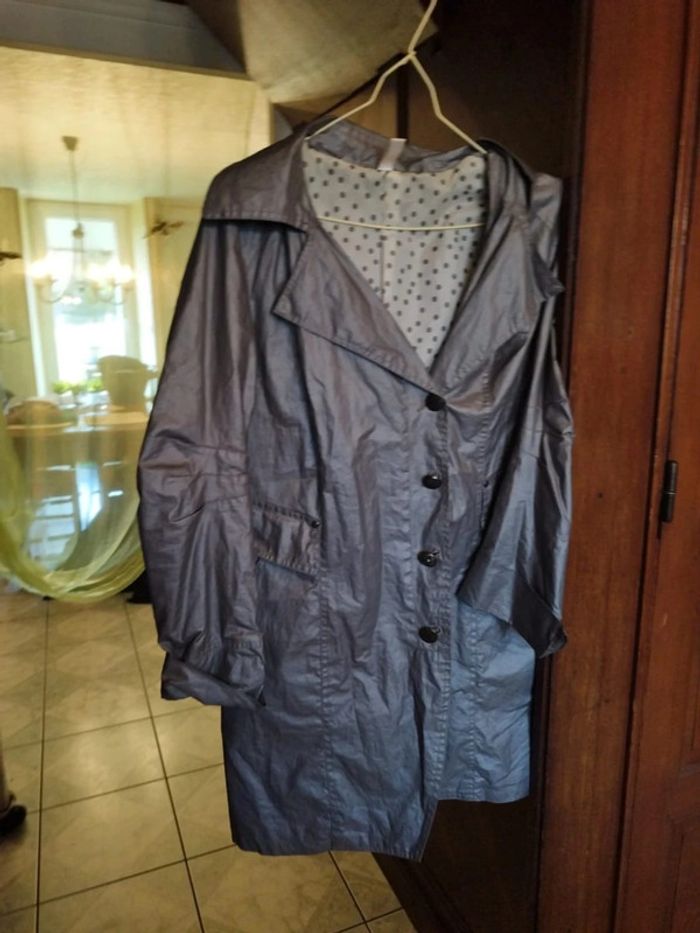 Manteau trench coat gris en lin vintage 42/44 - photo numéro 2