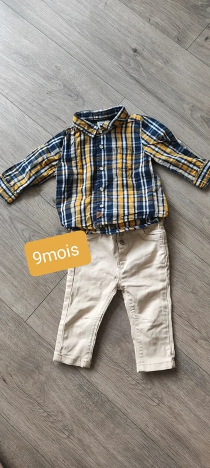 Ensemble tape à l'oeil chemise pantalon 9 mois - photo numéro 2