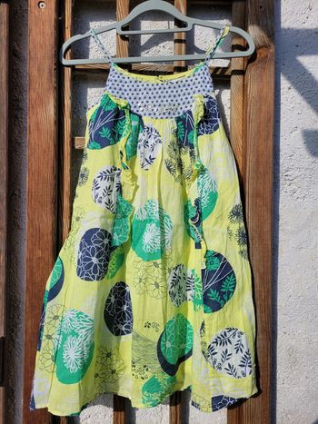 Magnifique robe d'été Jean Bourget, colorée tons vert, 10 ans