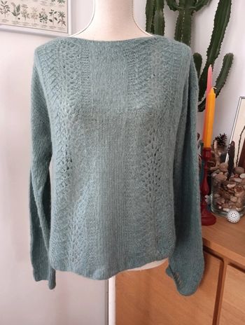 Pull léger handmade en laine gris vert