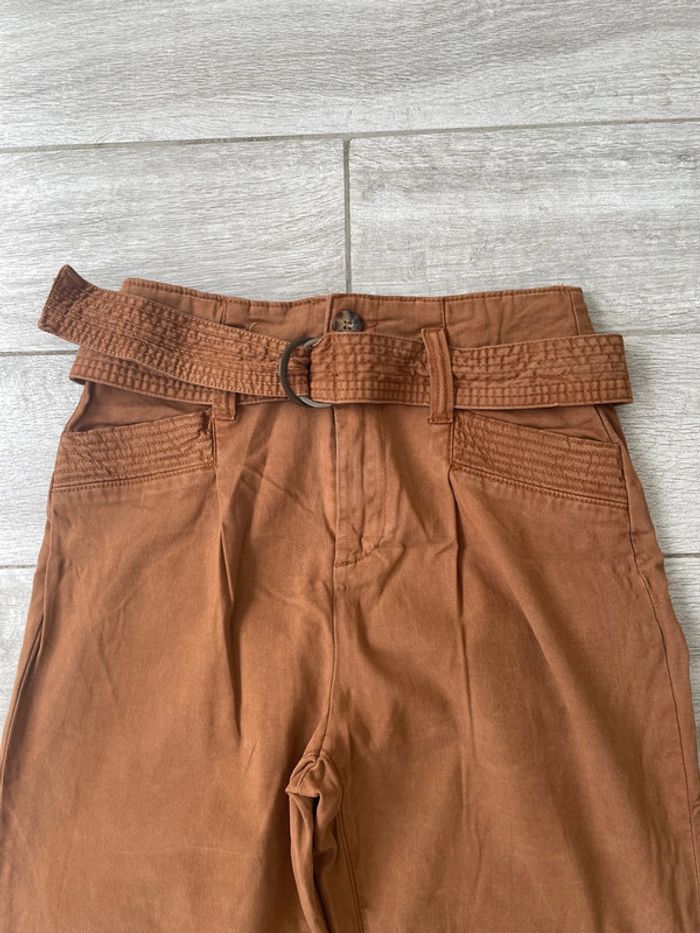Pantalon marron taille haute avec ceinture – Style casual - taille 34 - photo numéro 2