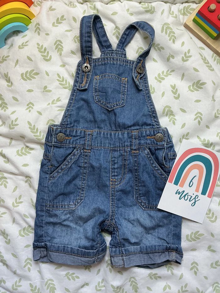 salopette short en jean léger bleu tape à l'oeil 6 mois pressions entre les jambes - photo numéro 2