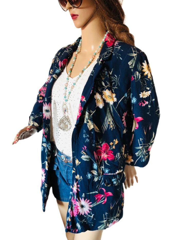 💙Joli blazer bohème marine fleuri multicolore🌸navy multicolored floral boho blazer💙 - photo numéro 9