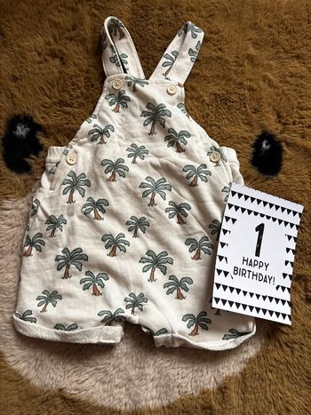 Salopette short beige palmiers KIABI t.12m