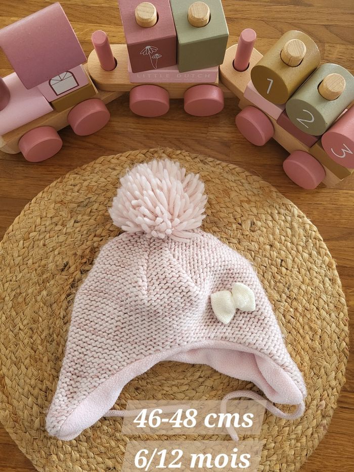 🧸Bonnet chaud rose poudré bébé fille 6 - 12 mois 46/48 cms