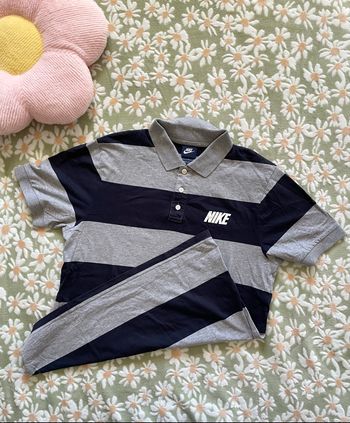 Polo Nike rayé gris et bleu taille M