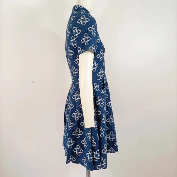 Robe Chattawak en coton bleu indigo à motifs blancs - Taille 12 ans - 100% coton - A663 - photo numéro 6