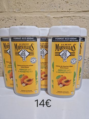 Lot de 5 gel douche le petit marseillais abricot et noisette bio 5x650ml 