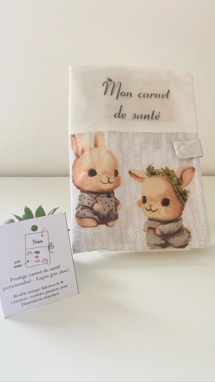 Protège carnet de santé personnalisable bébé enfant prénom lapin duo